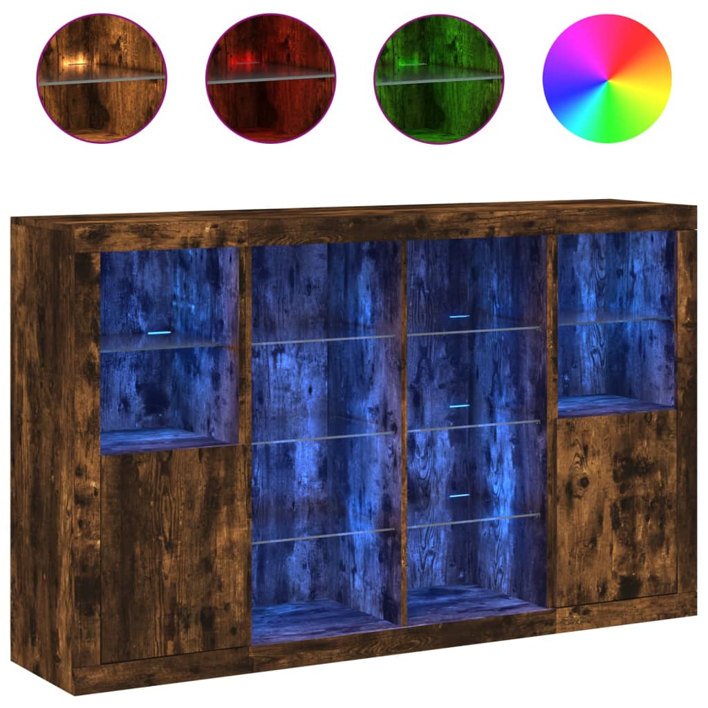 Sideboards with LED Lights 3 pcs Smoked Oak Engineered Wood