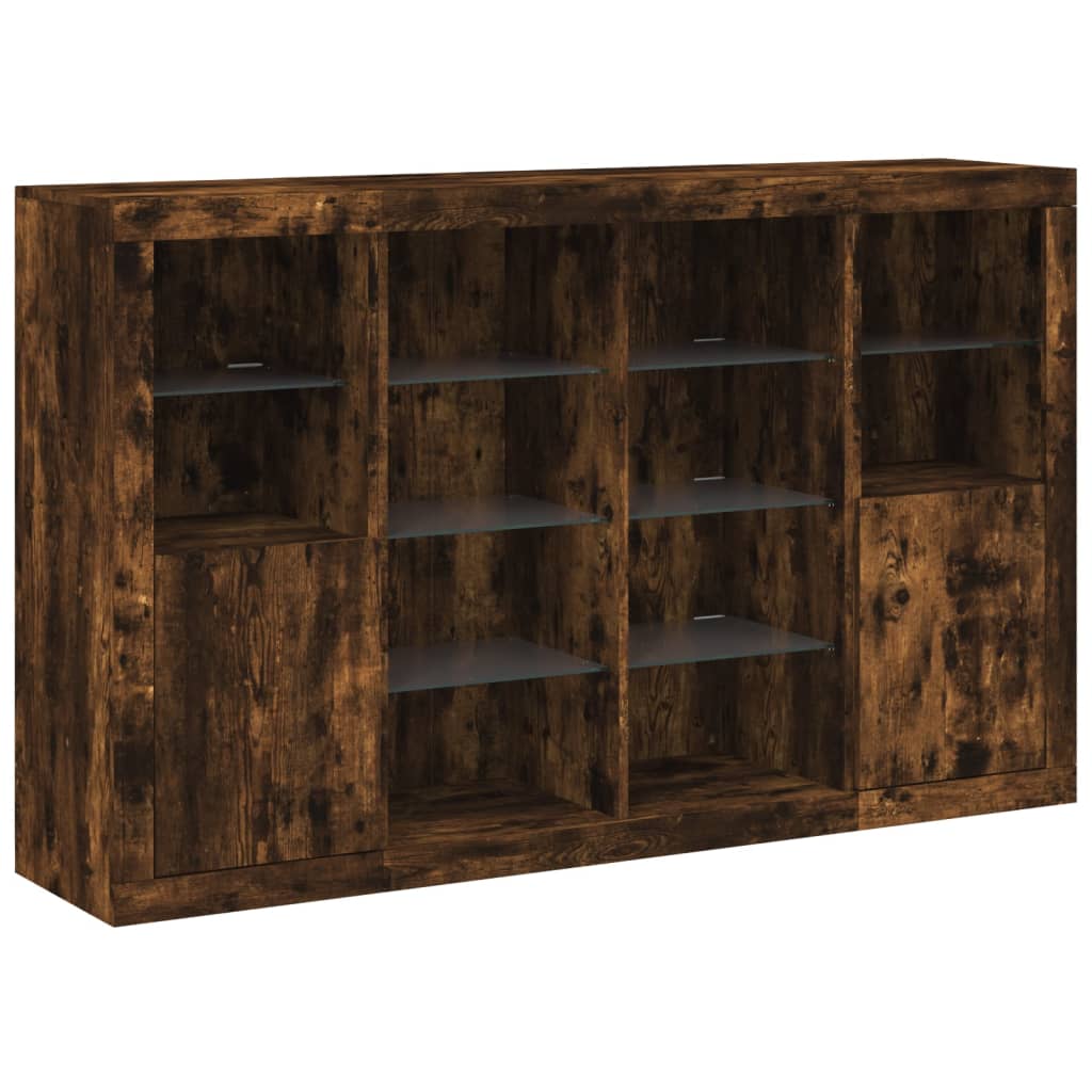 Sideboards with LED Lights 3 pcs Smoked Oak Engineered Wood