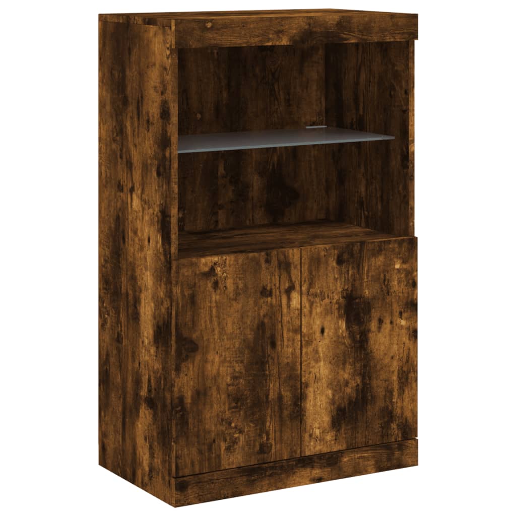 Sideboard with LED Lights Smoked Oak 181.5x37x100 cm