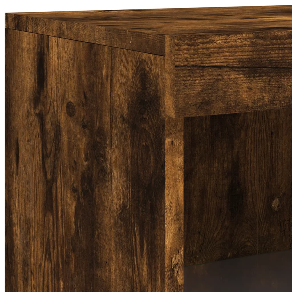 Sideboard with LED Lights Smoked Oak 181.5x37x100 cm