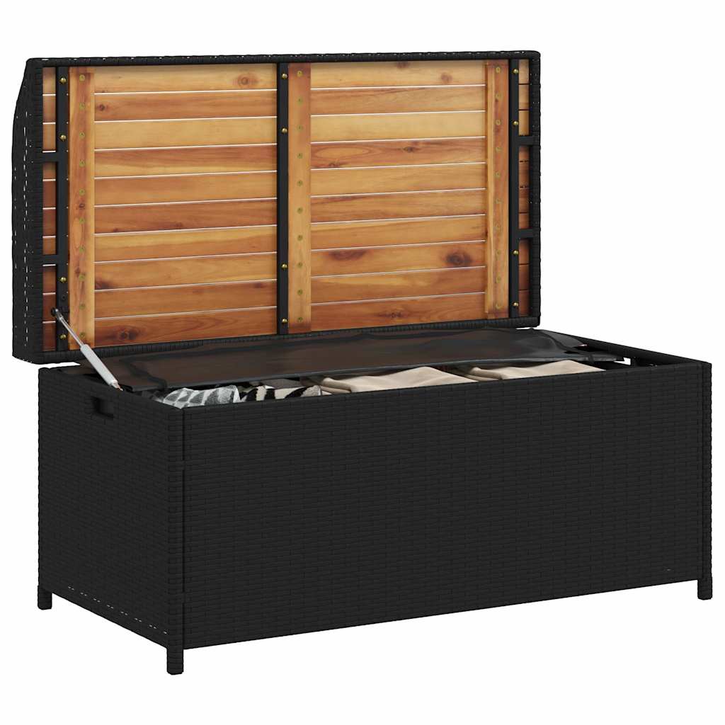 Storage Bench Black 100x50x52 cm Poly Rattan and Acacia Wood