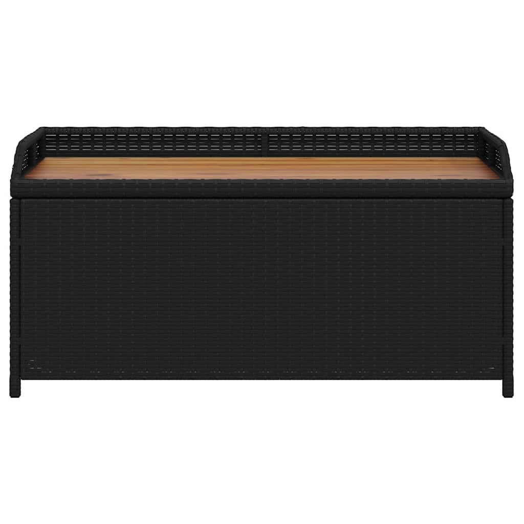 Storage Bench Black 100x50x52 cm Poly Rattan and Acacia Wood