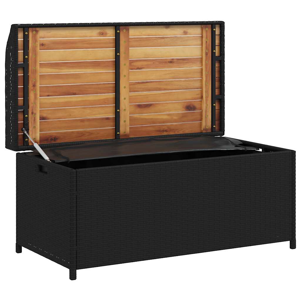 Storage Bench Black 100x50x52 cm Poly Rattan and Acacia Wood