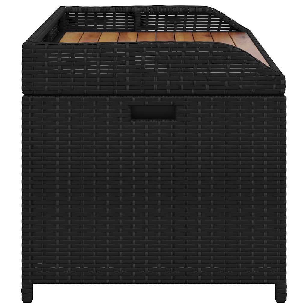 Storage Bench Black 100x50x52 cm Poly Rattan and Acacia Wood