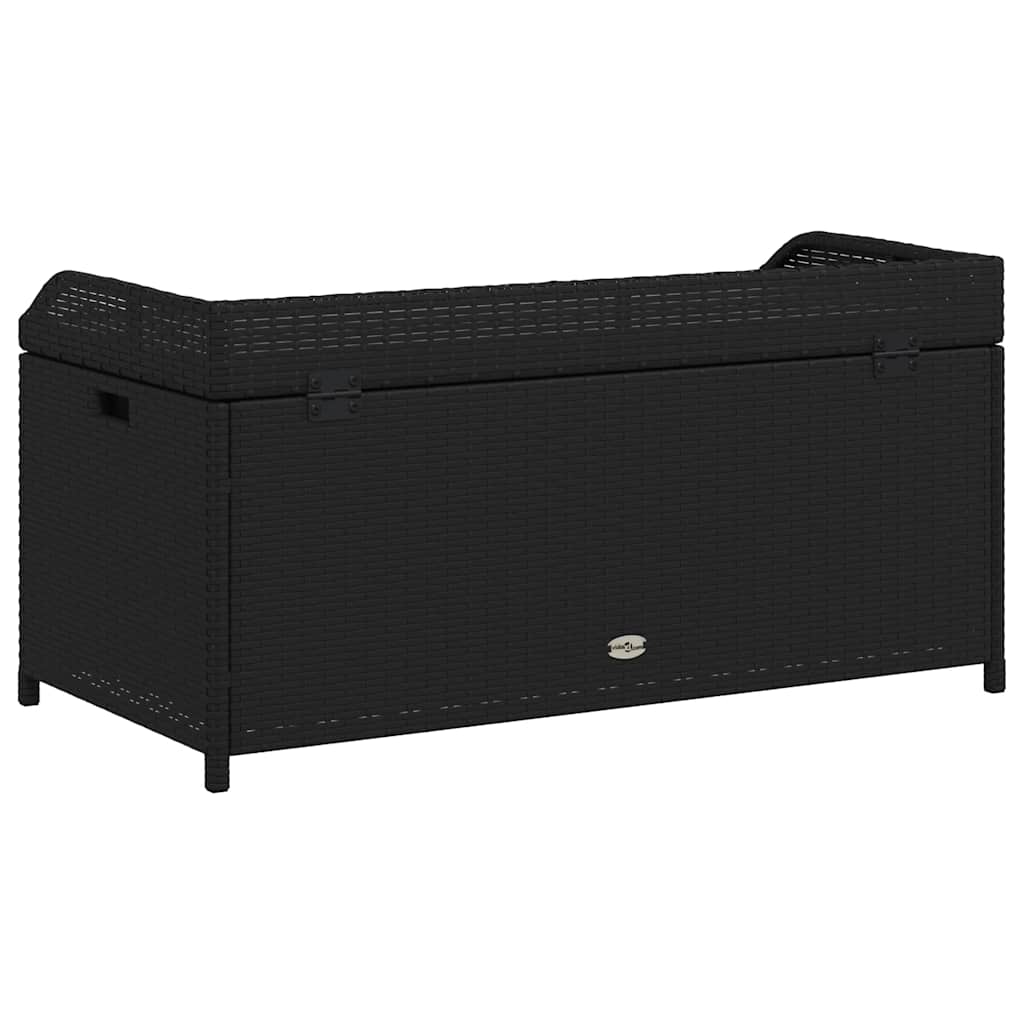 Storage Bench Black 100x50x52 cm Poly Rattan and Acacia Wood
