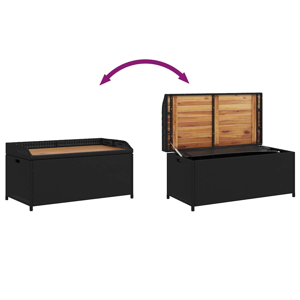 Storage Bench Black 100x50x52 cm Poly Rattan and Acacia Wood