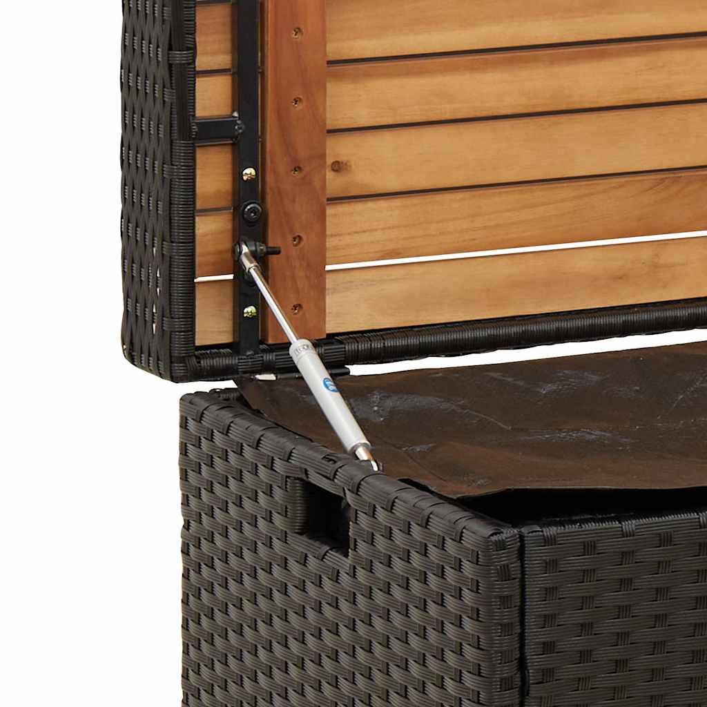 Storage Bench Black 100x50x52 cm Poly Rattan and Acacia Wood