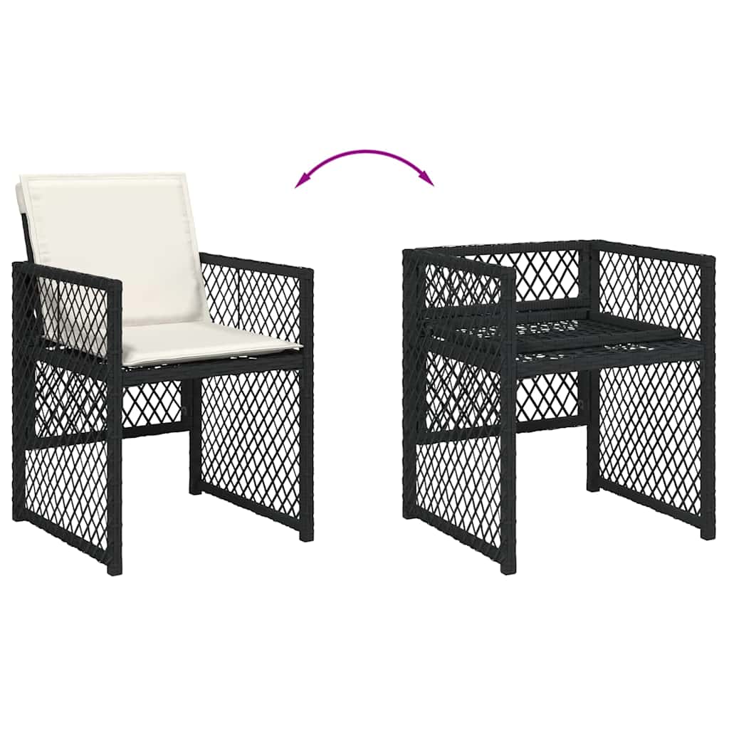 5 Piece Garden Dining Set with Cushions Black Poly Rattan