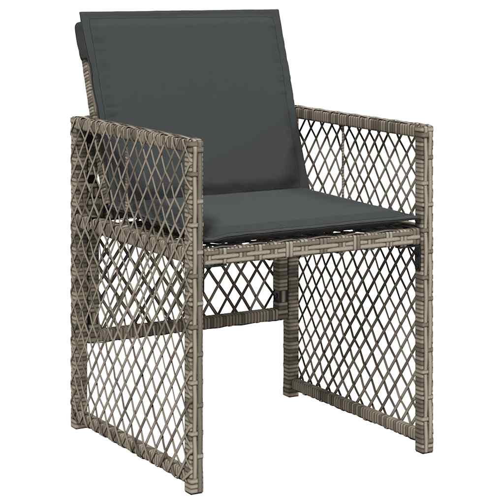 5 Piece Garden Dining Set with Cushions Grey Poly Rattan