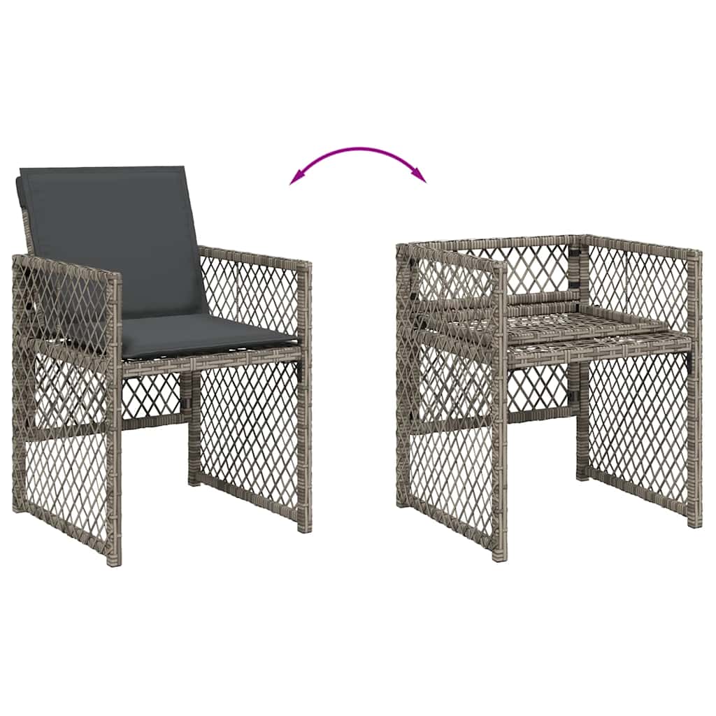5 Piece Garden Dining Set with Cushions Grey Poly Rattan