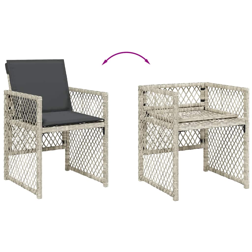 5 Piece Garden Dining Set with Cushions Light Grey Poly Rattan