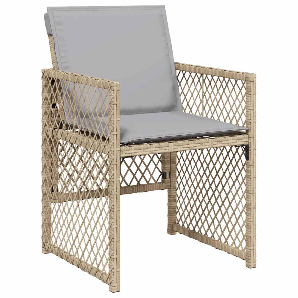 5 Piece Garden Dining Set with Cushions Beige Poly Rattan