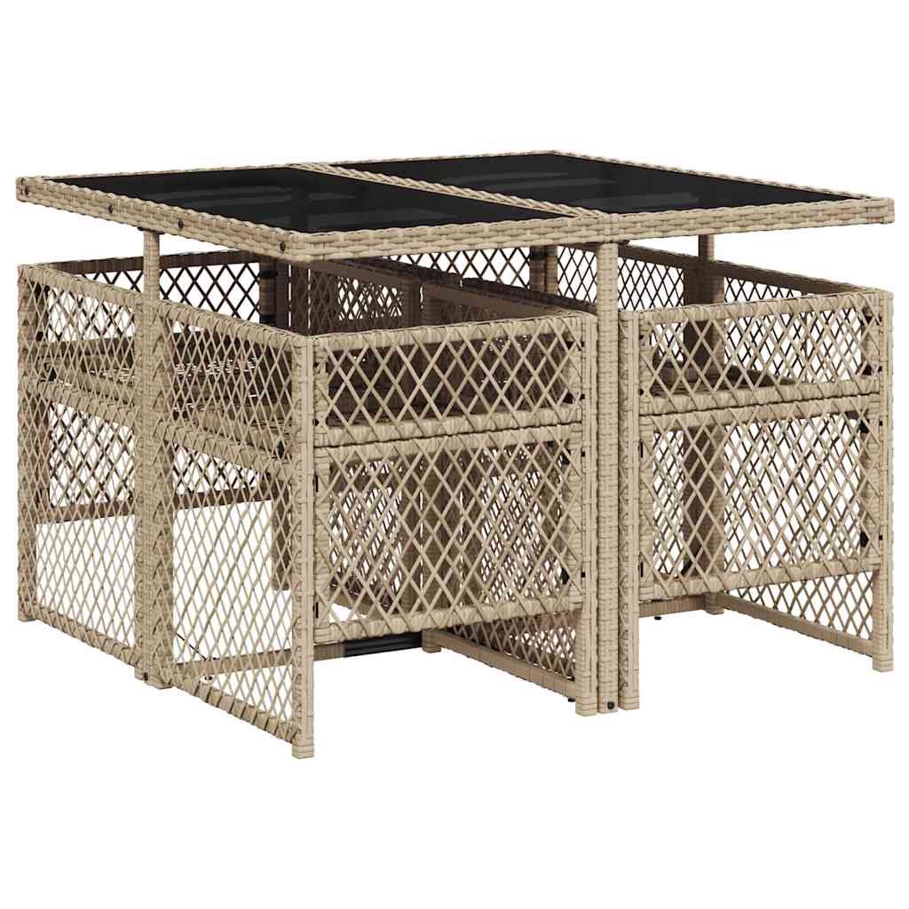 5 Piece Garden Dining Set with Cushions Beige Poly Rattan
