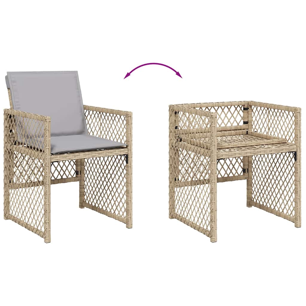 5 Piece Garden Dining Set with Cushions Beige Poly Rattan