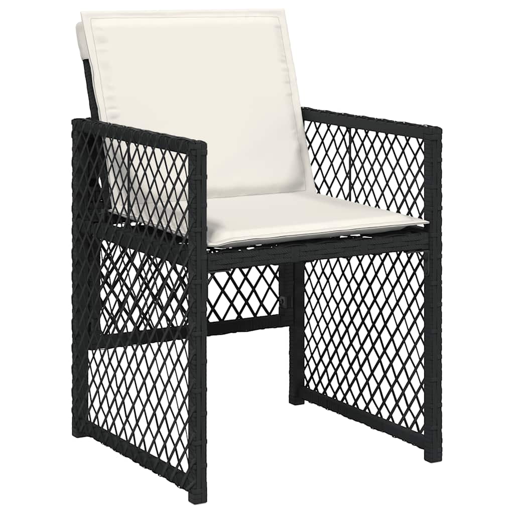 5 Piece Garden Dining Set with Cushions Black Poly Rattan