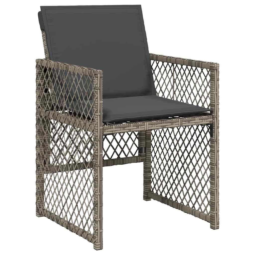 17 Piece Garden Dining Set with Cushions Grey Poly Rattan