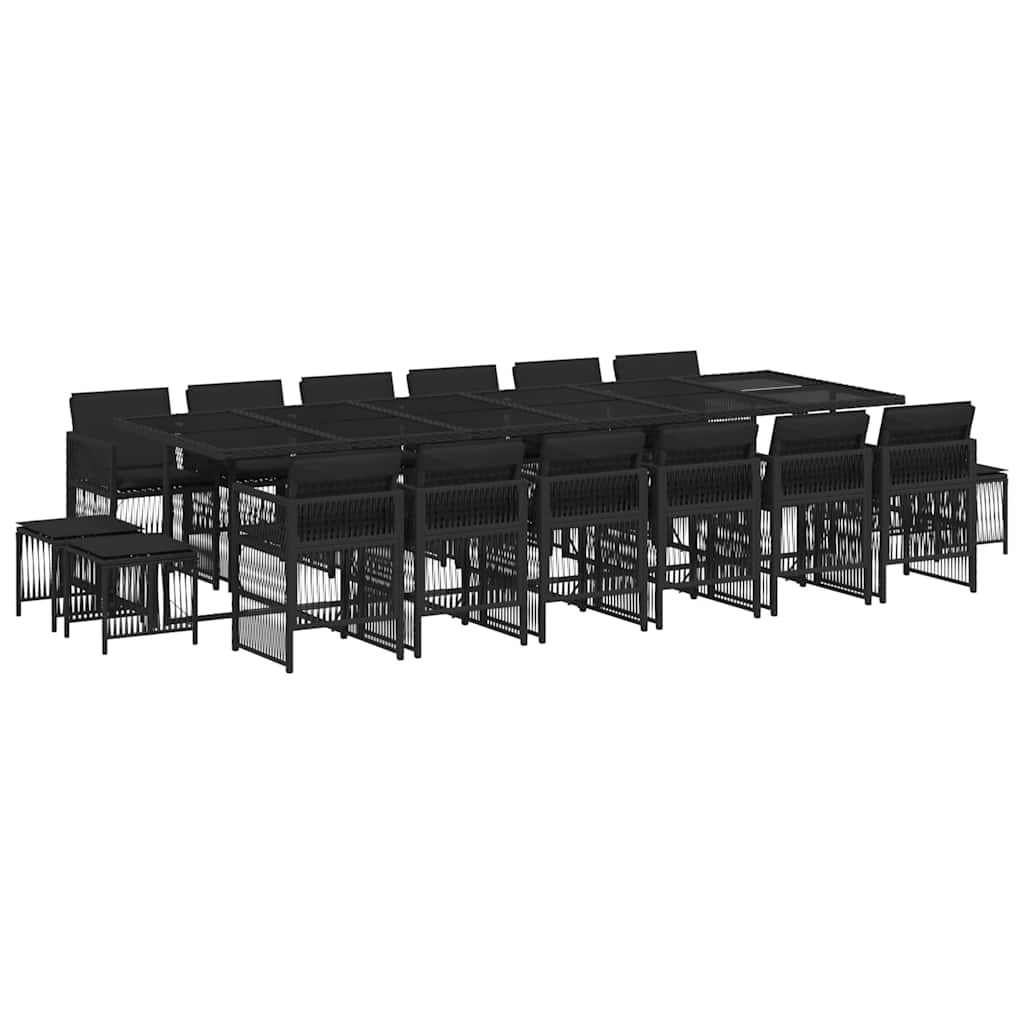 17 Piece Garden Dining Set with Cushions Black Poly Rattan
