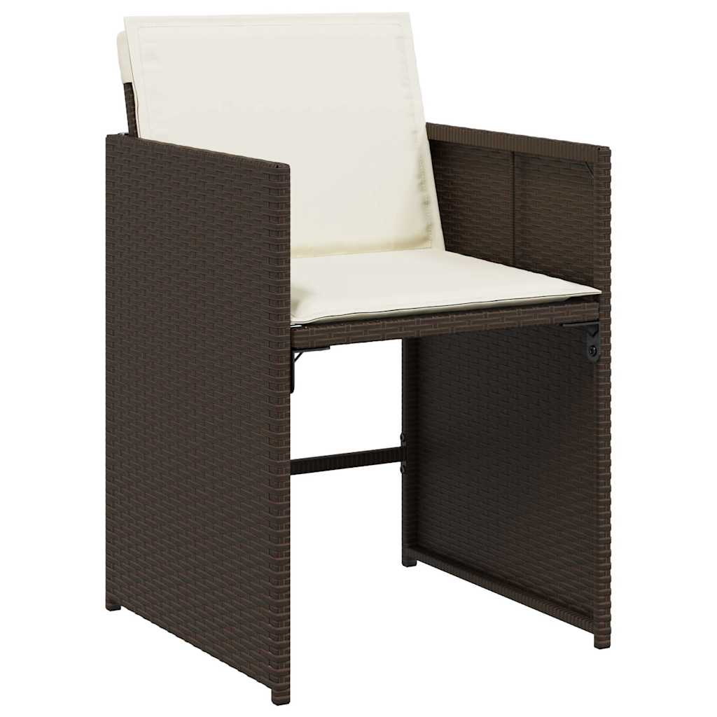 5 Piece Garden Dining Set with Cushions Brown Poly Rattan
