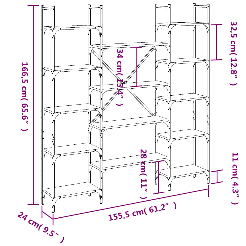 Bookshelf Black 155.5x24x166.5 cm Engineered Wood