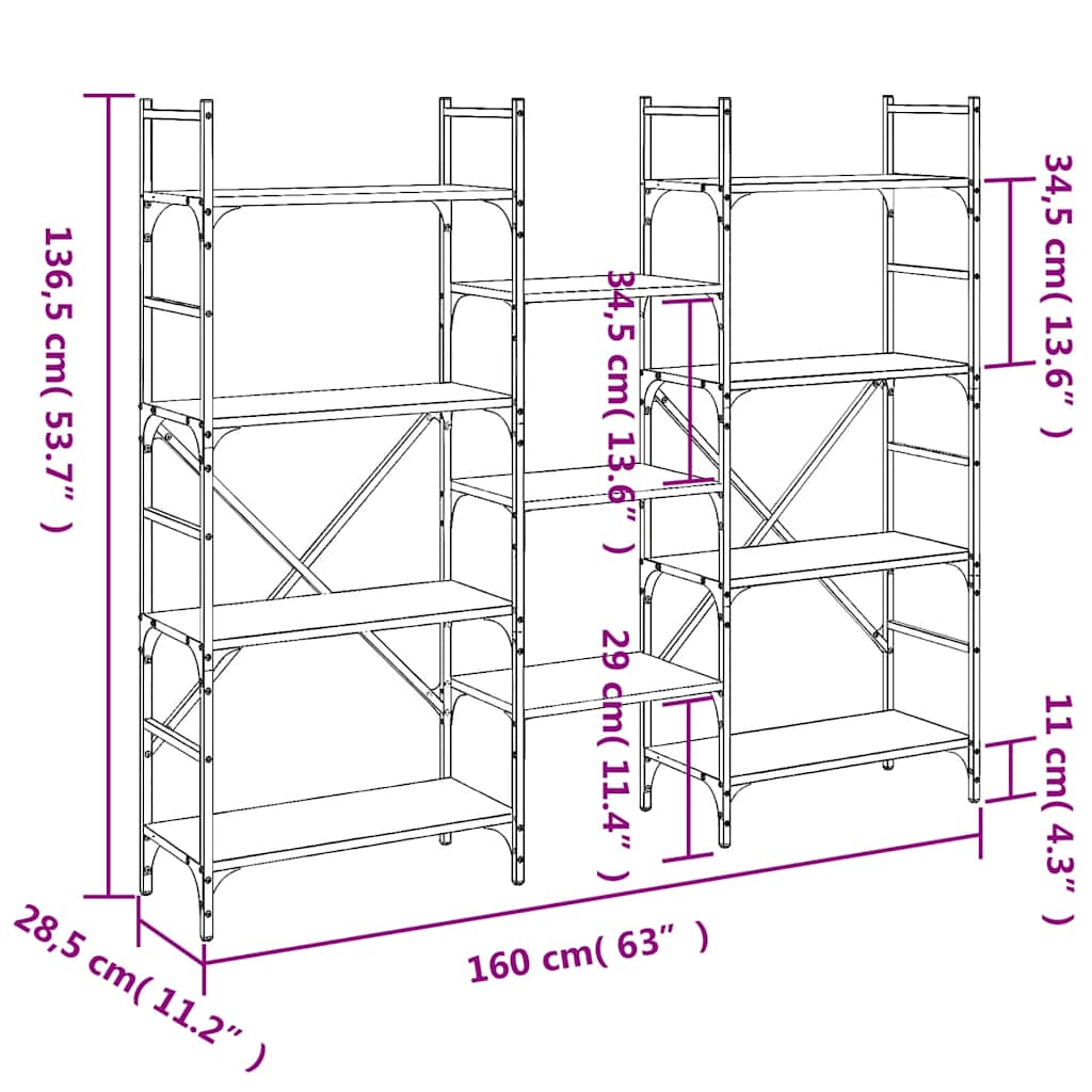 Bookshelf Black 160x28.5x136.5 cm Engineered Wood
