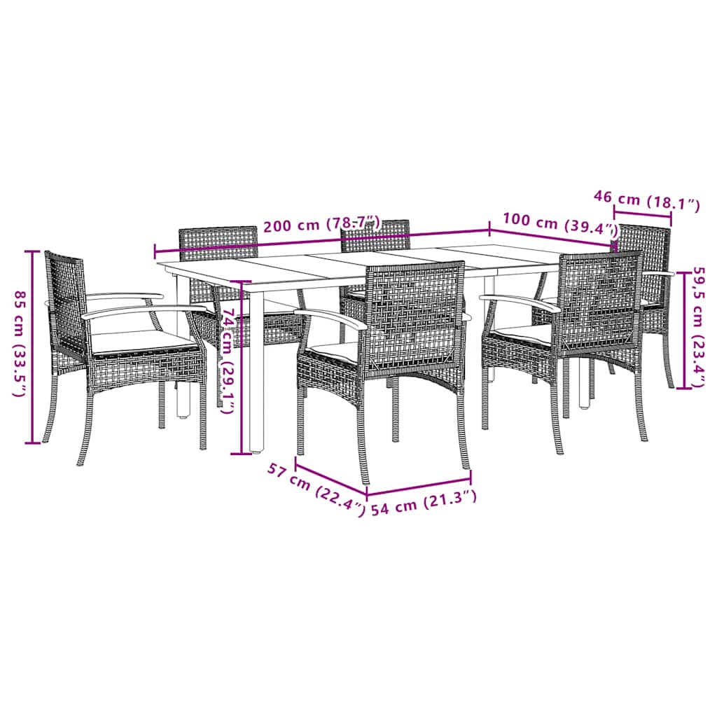 7 Piece Garden Dining Set with Cushions Beige Poly Rattan