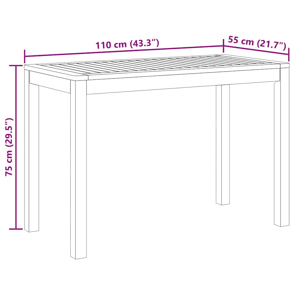 Garden Dining Table 110x55x75 cm Solid Wood Acacia