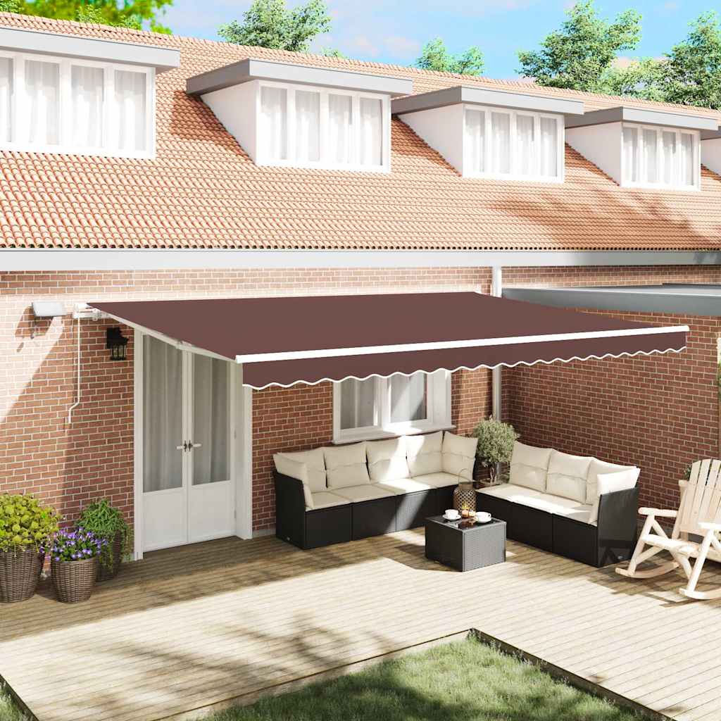 Retractable Awning Brown 500 x 300 cm Fabric and Aluminium