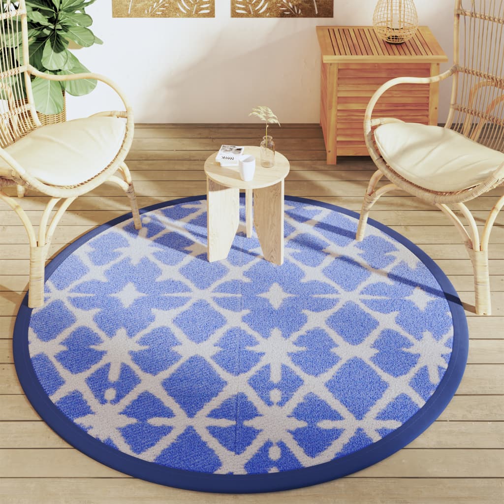 Outdoor Carpet ARAKIL Blue and White Ø160 cm PP