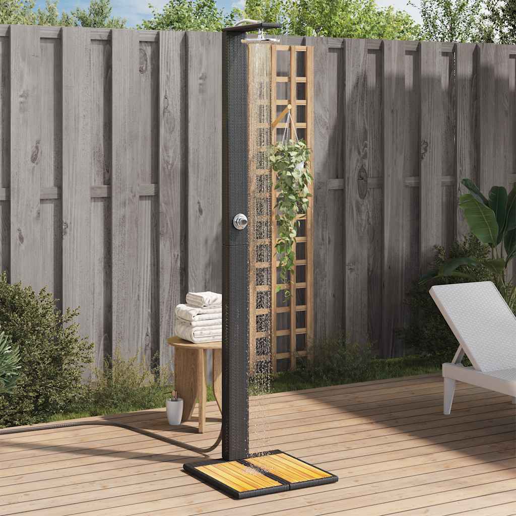 Outdoor Shower Black 50x55x224 cm Poly Rattan and Acacia Wood