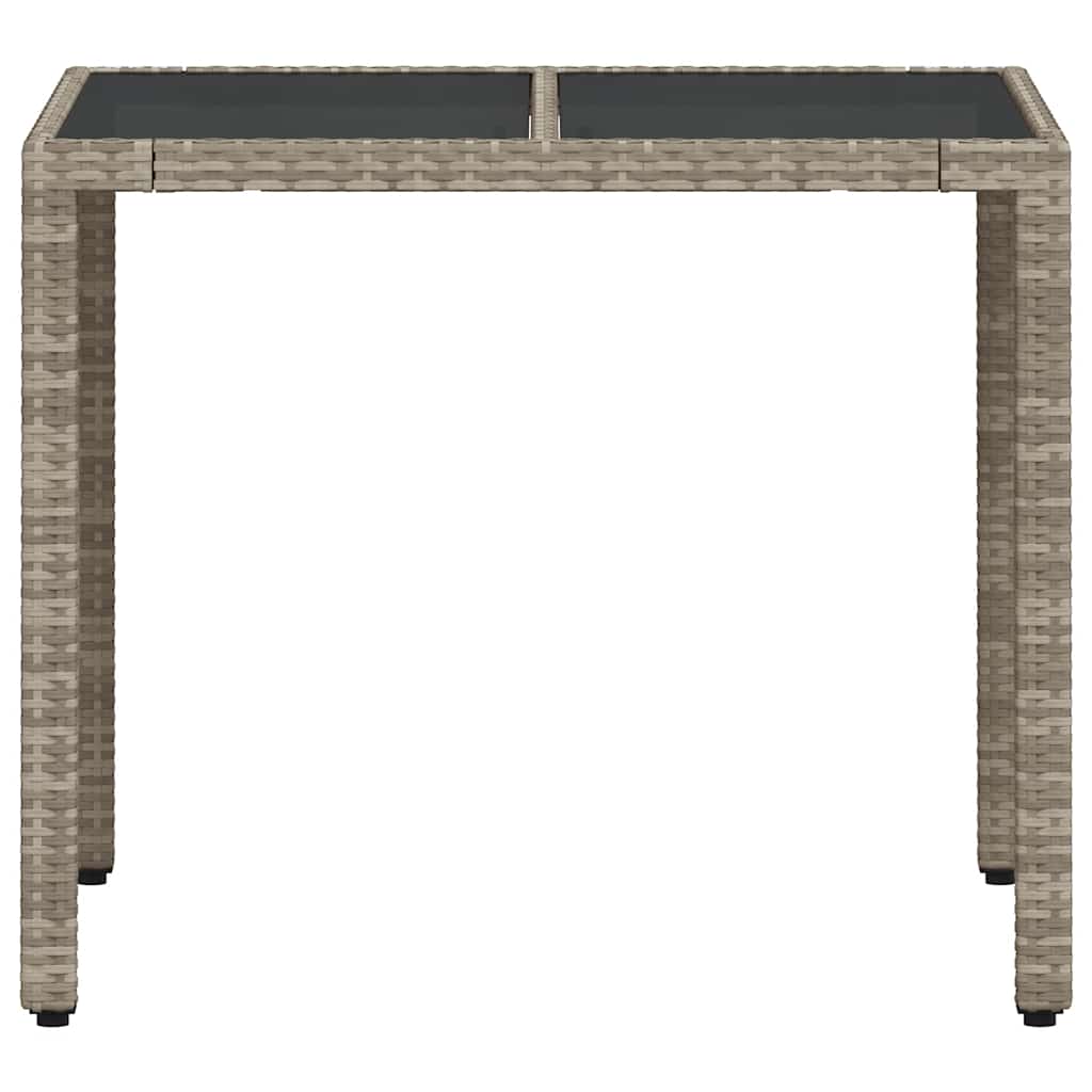 Garden Table with Glass Top Light Grey 90x90x75 cm Poly Rattan