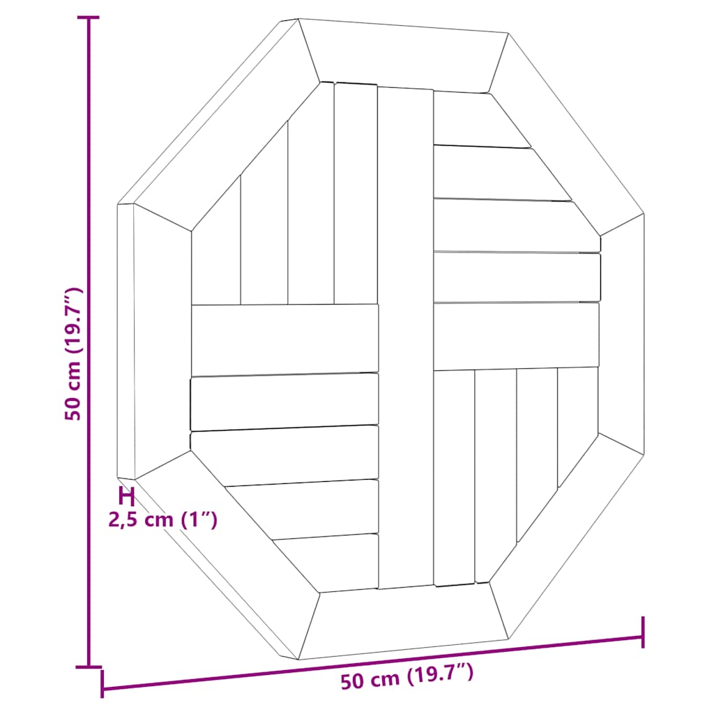 Table Top 50x50x2.5 cm Octagonal Solid Wood Teak