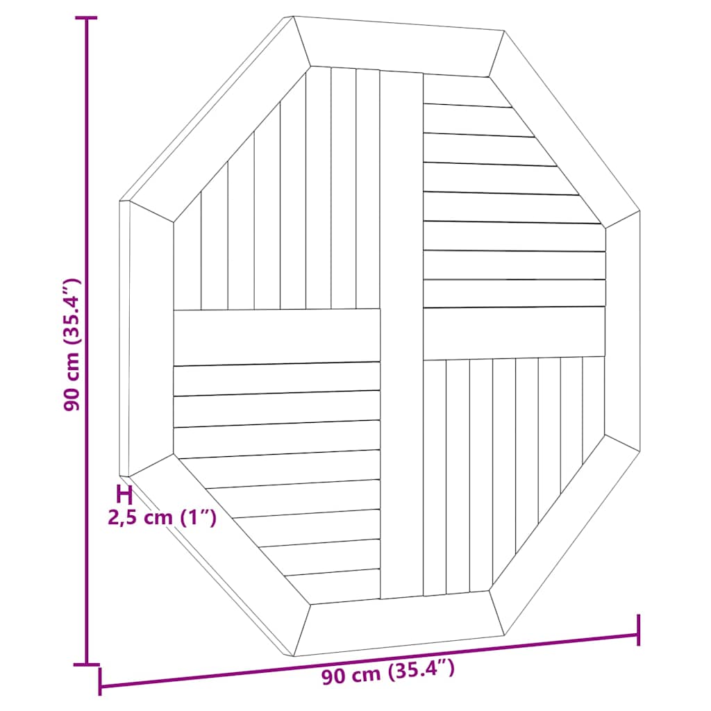 Table Top 90x90x2.5 cm Octagonal Solid Wood Teak