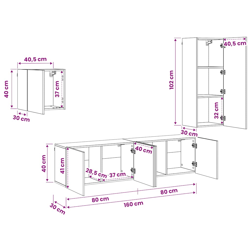 4 Piece TV Wall Units Grey Sonoma Engineered Wood