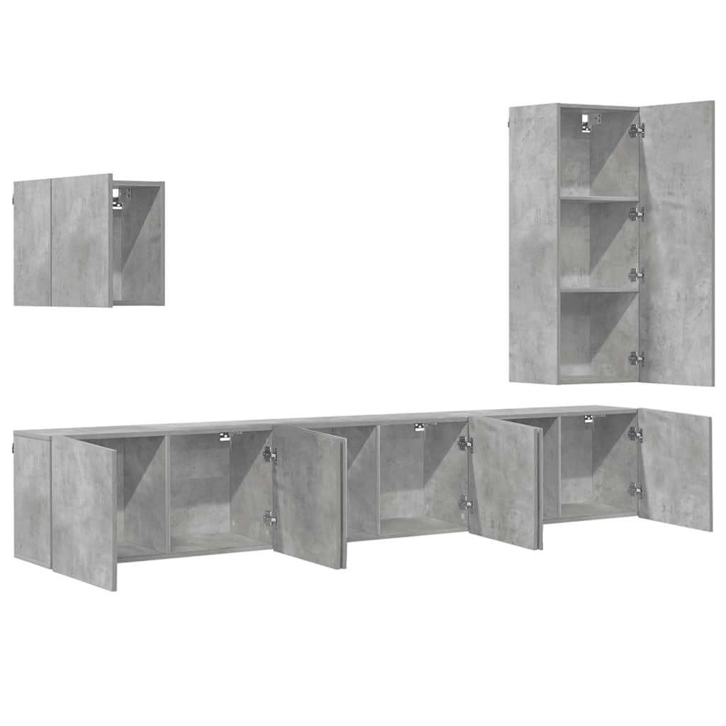 5 Piece TV Wall Units Concrete Grey Engineered Wood