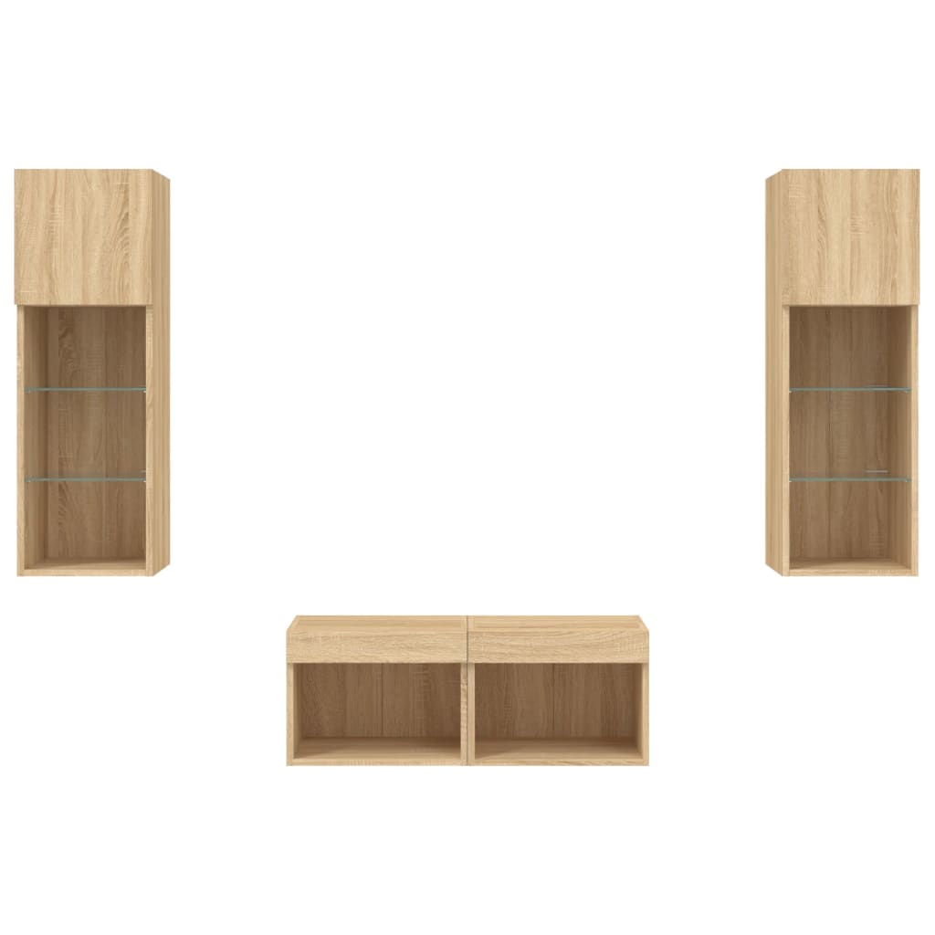 4 Piece TV Wall Cabinets with LED Lights Sonoma Oak