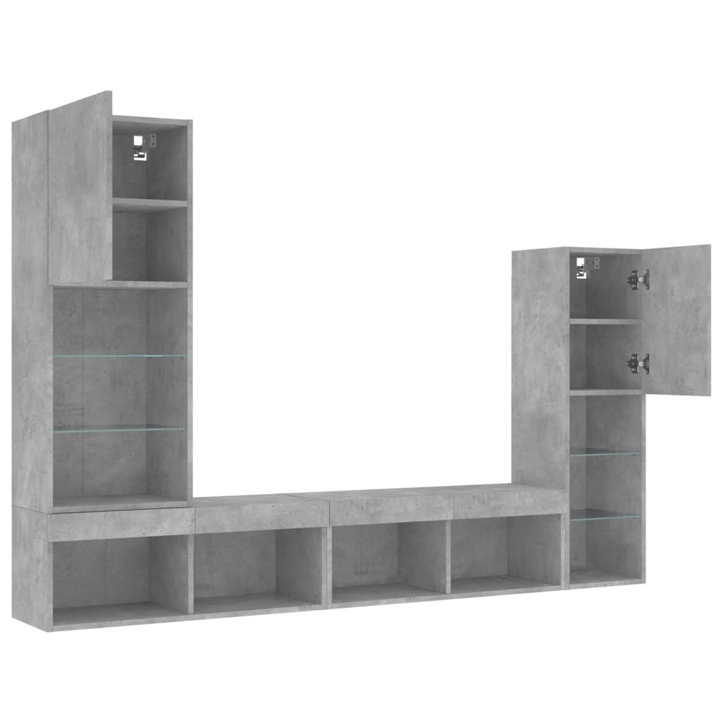 4 Piece TV Wall Units with LED Concrete Grey Engineered Wood