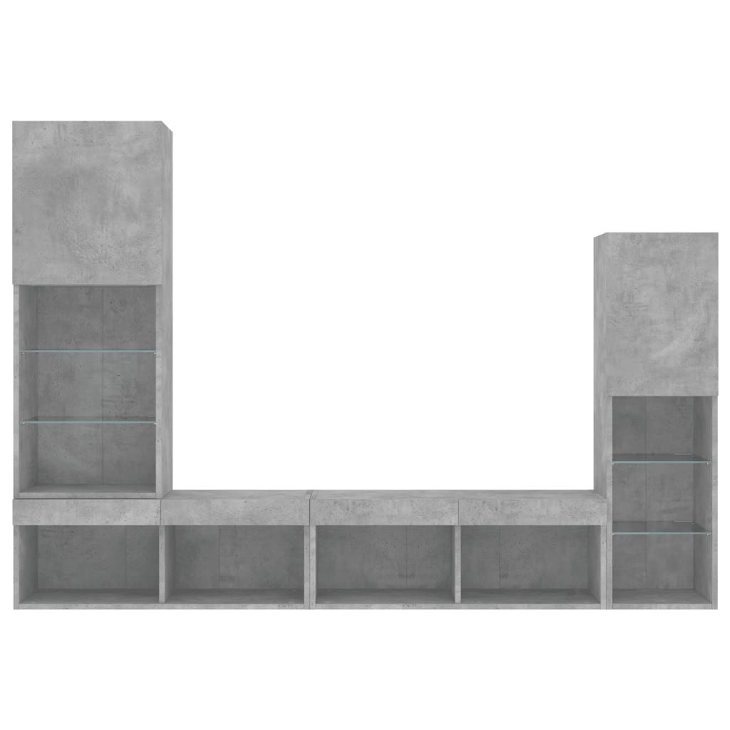 4 Piece TV Wall Units with LED Concrete Grey Engineered Wood
