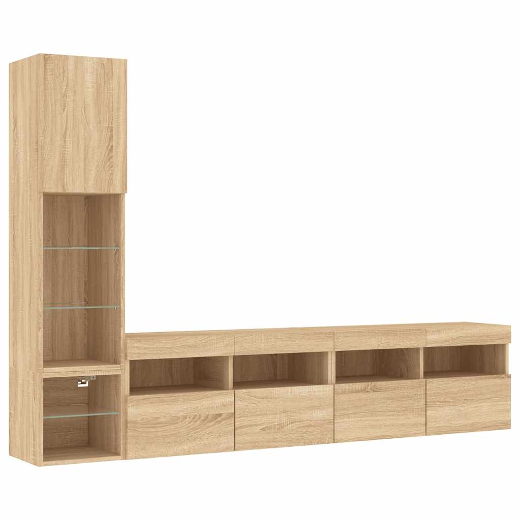 4 Piece TV Wall Units with LED Sonoma Oak Engineered Wood