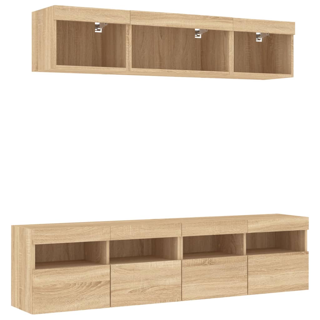 5 Piece TV Wall Units with LED Sonoma Oak Engineered Wood