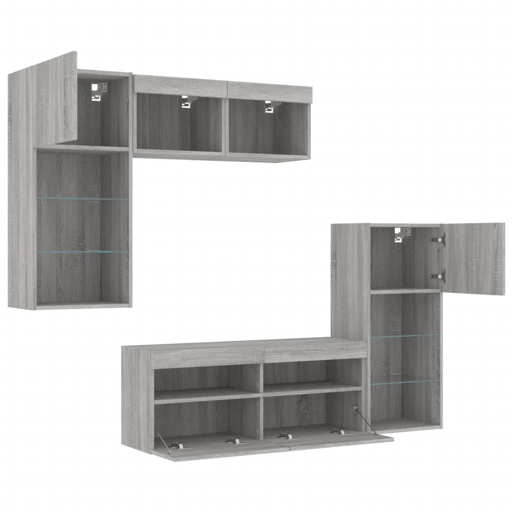 5 Piece TV Wall Units with LED Grey Sonoma Engineered Wood
