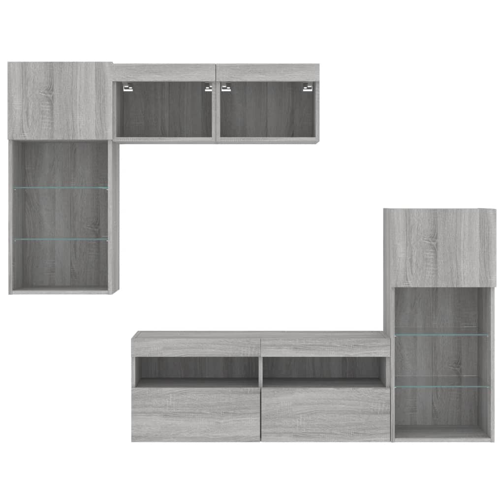 5 Piece TV Wall Units with LED Grey Sonoma Engineered Wood