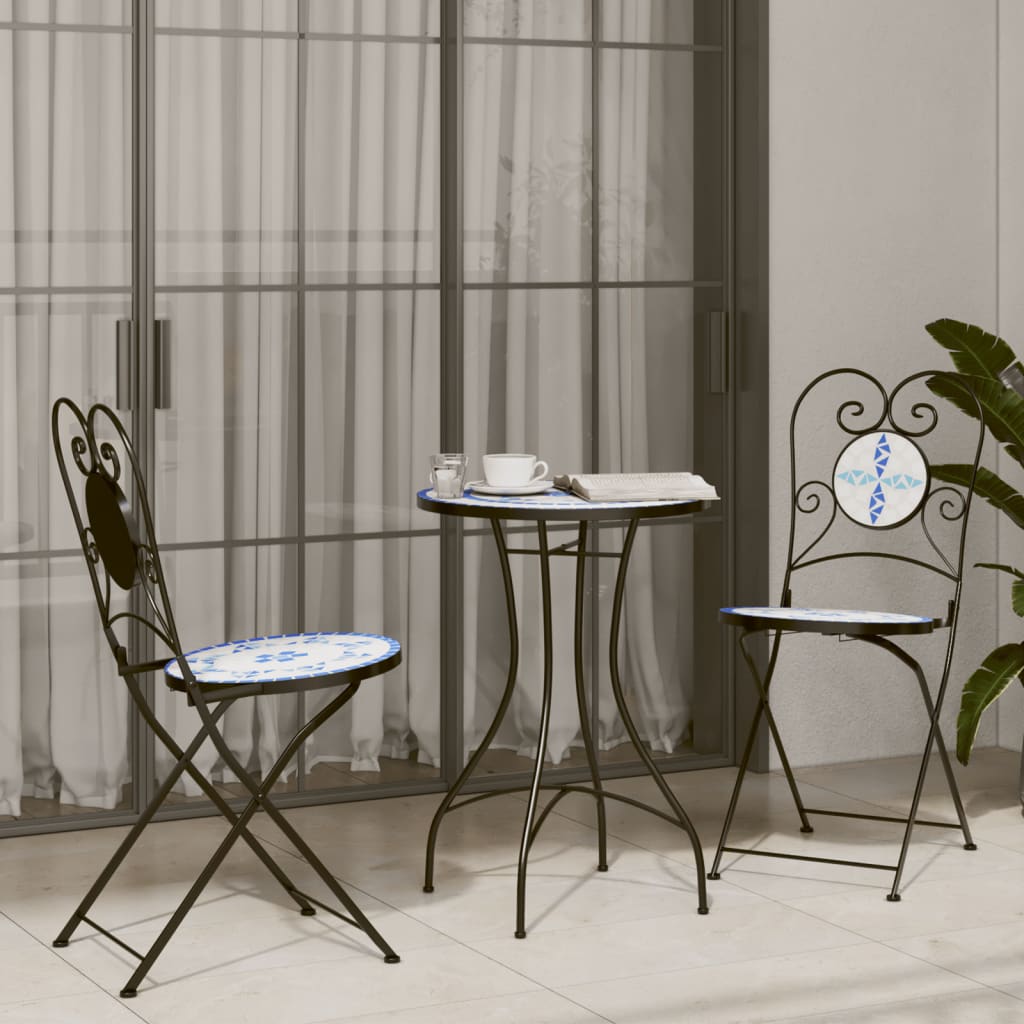 Folding Chairs 2 pcs Blue and White Ceramic