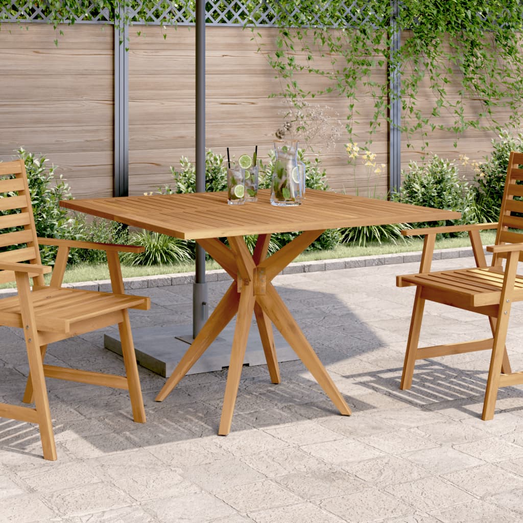 Garden Table | Brown | Solid Acacia wood | 110 cm | Decorative Inlays