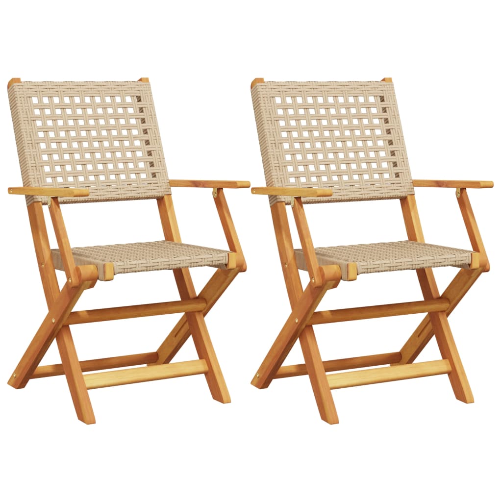Folding Chairs 2 pcs Beige Solid Wood Acacia and Poly Rattan