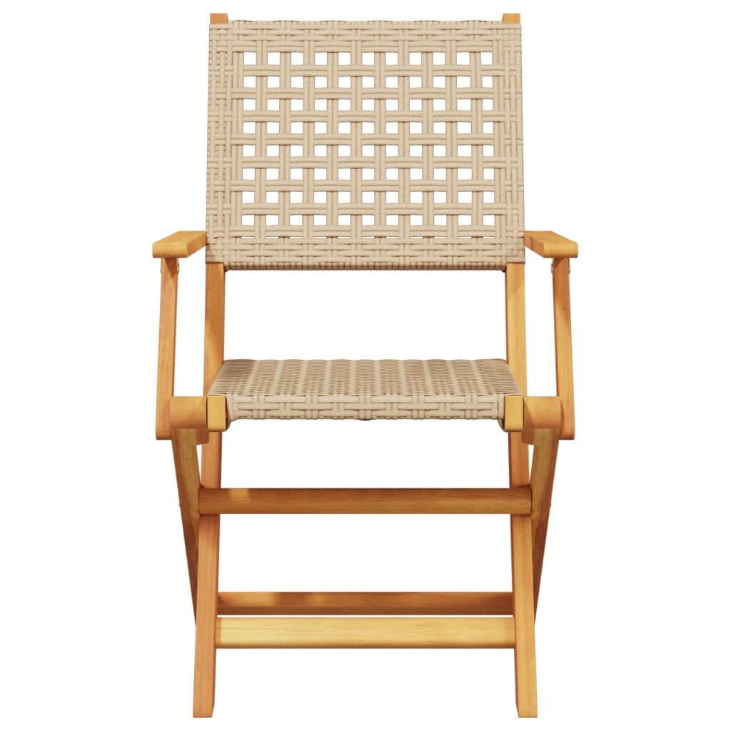 Folding Chairs 2 pcs Beige Solid Wood Acacia and Poly Rattan