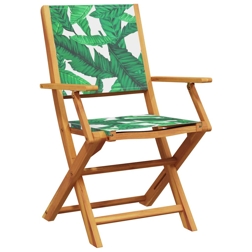 Folding Chairs 2 pcs Leaf Pattern Solid Wood Acacia and Fabric