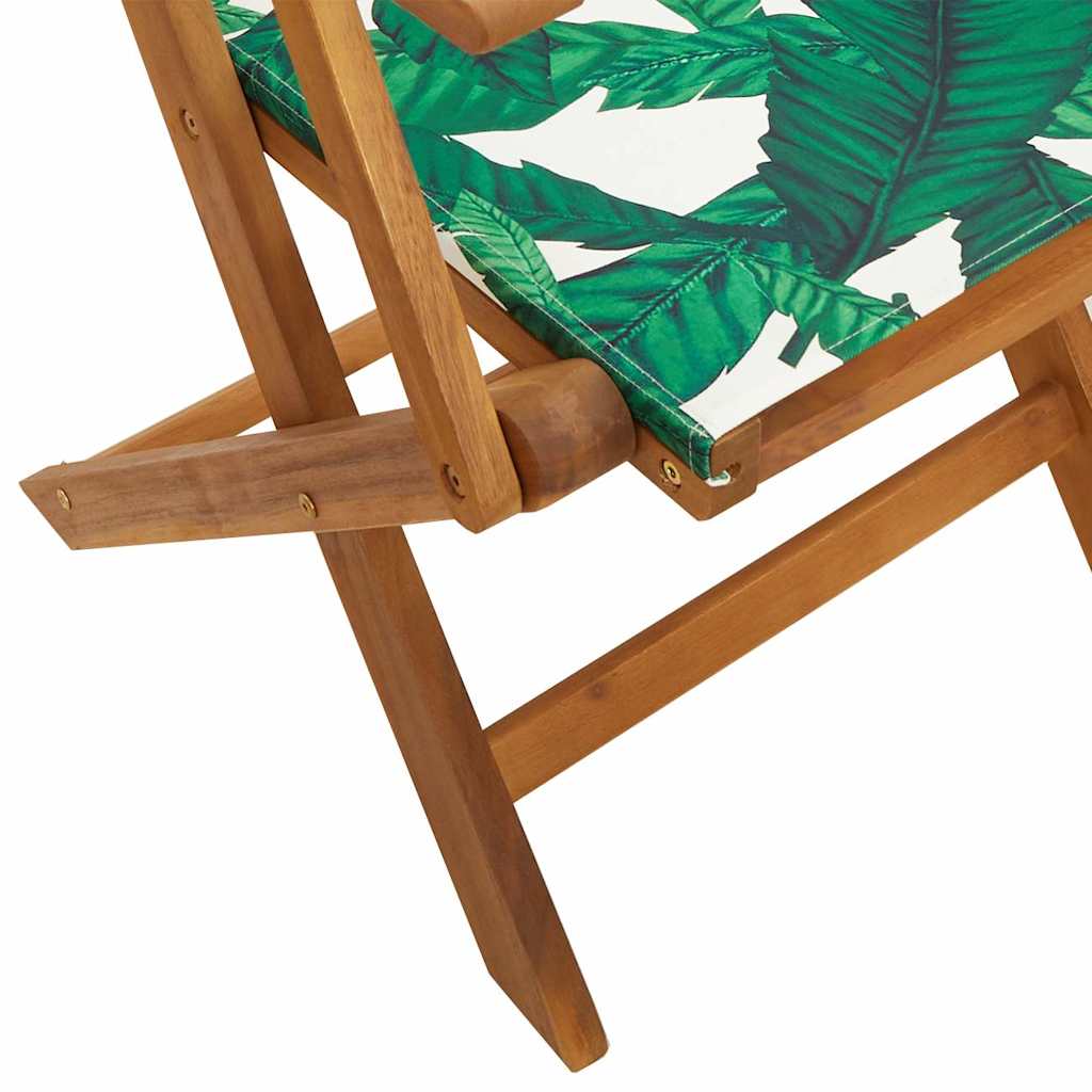 Folding Chairs 2 pcs Leaf Pattern Solid Wood Acacia and Fabric