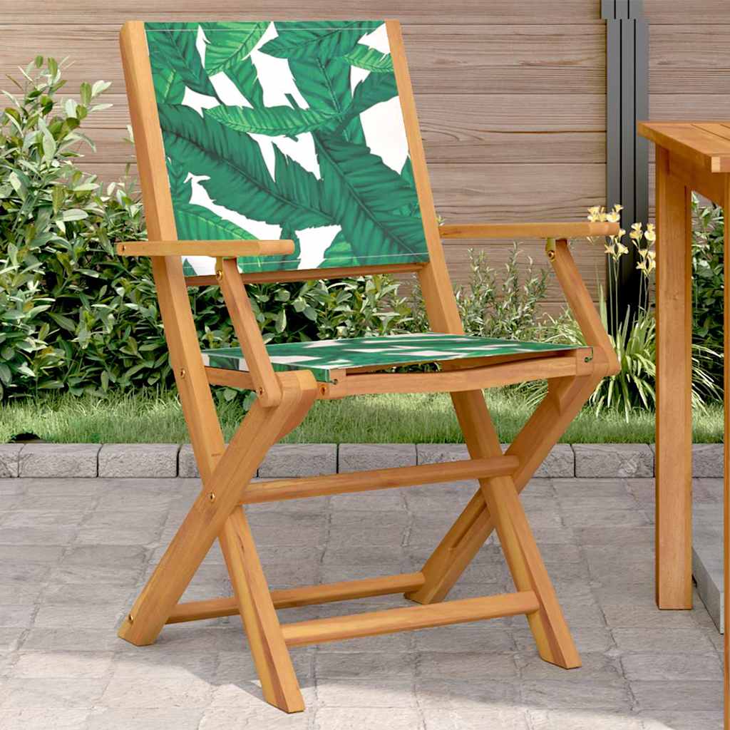 Folding Chairs 2 pcs Leaf Pattern Solid Wood Acacia and Fabric