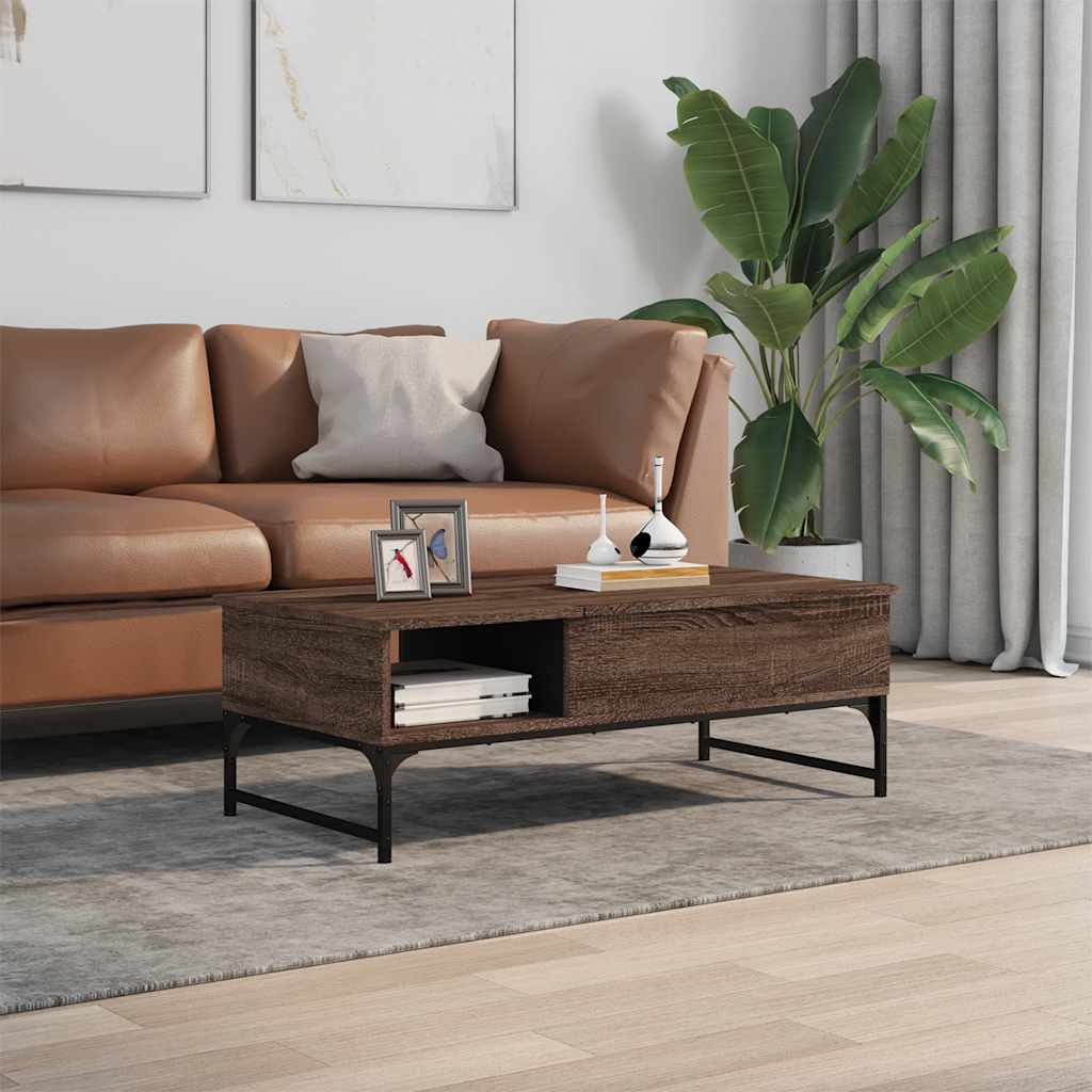 Coffee Table Brown Oak 100x50x35 cm Engineered Wood and Metal