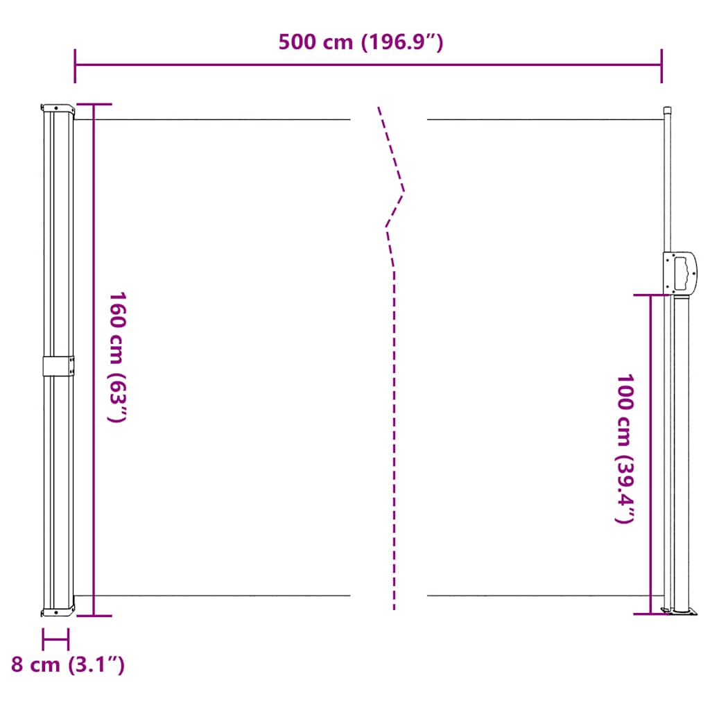 Retractable Side Awning Cream 160x500 cm